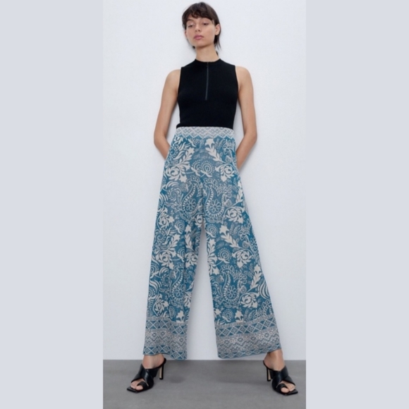 Zara Pants - Zara Metallic Jacquard Wide Leg Pallazo Pant Small